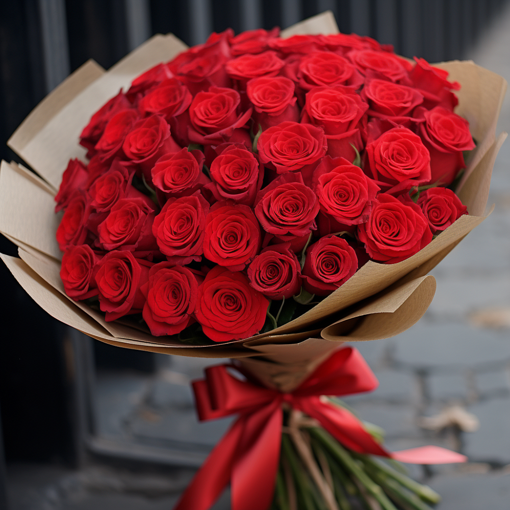 Букет 51 Красная роза Эдлесс Лав в Шкотово