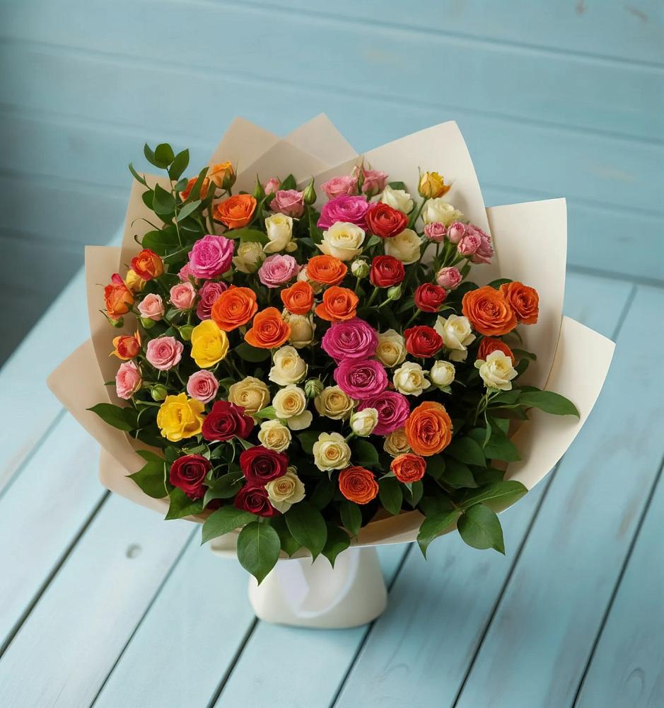 Букет Микс из разноцветных кустовых роз в Шкотово