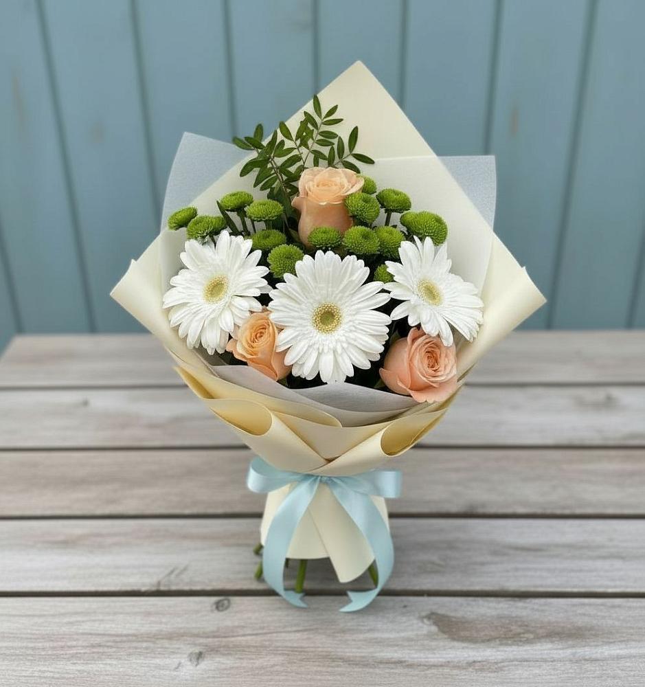 Букет цветов из: Герберы, Розы и Хризантемы в Шкотово