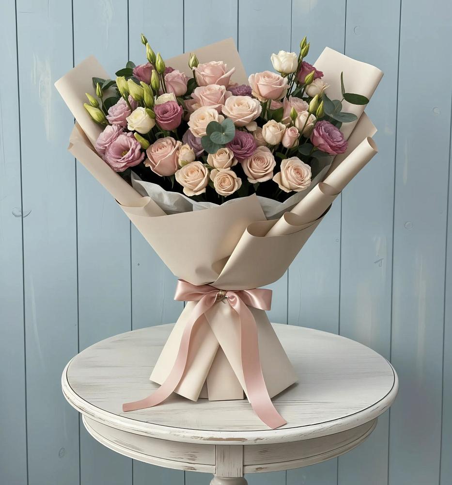 Букет цветов из: Розы и Лизиантусы в Шкотово