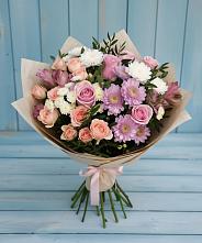 Букет цветов из:  Хризантемы, Розы и Альстромерии в Шкотово